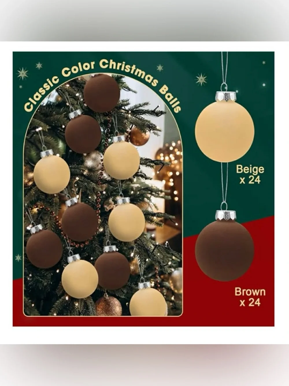 48 Velvet Christmas Ornament Balls Set- 24 brown velvet and 24 beige velvet